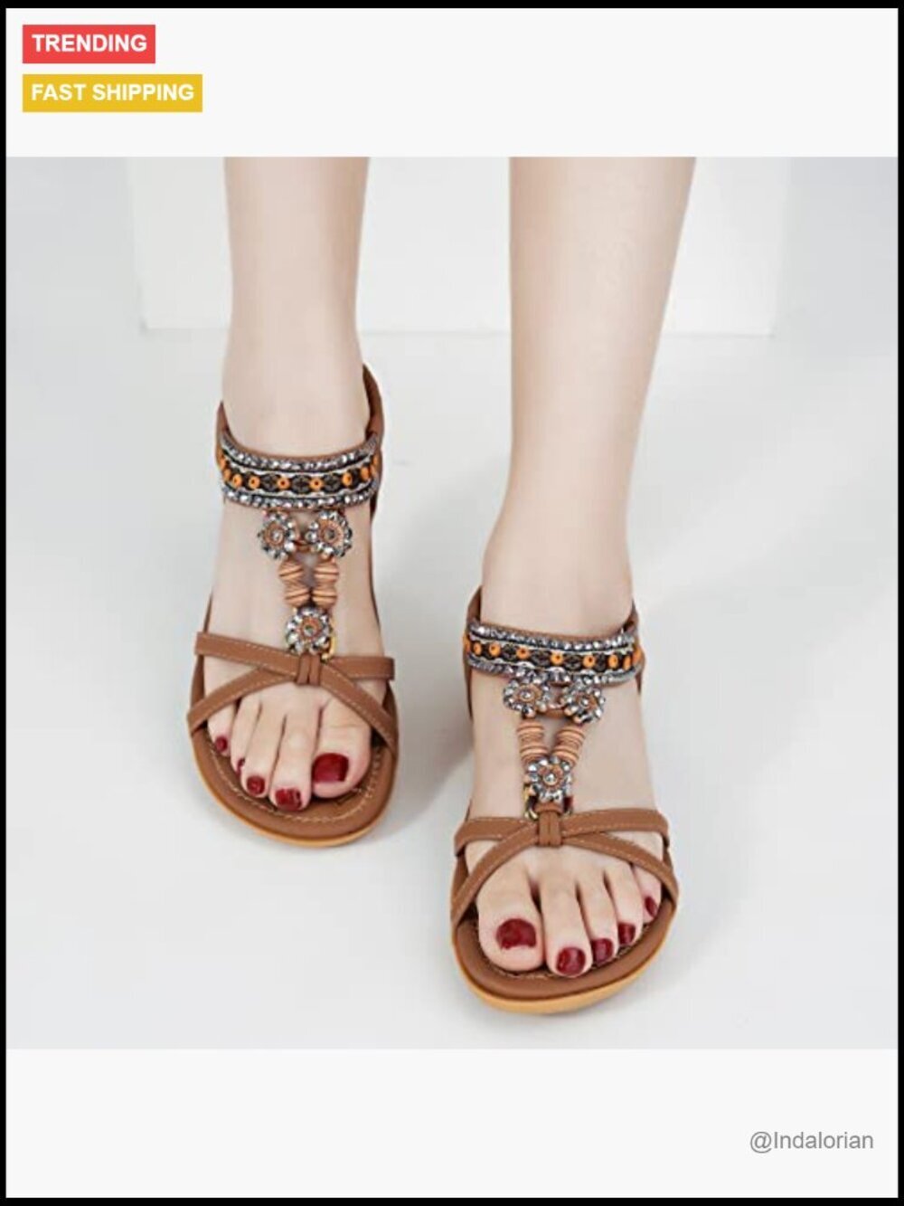 Dressy Bohemian Sandals with Elastic Ankle Strap Comfortable Walking Flats - Picture 3 of 7